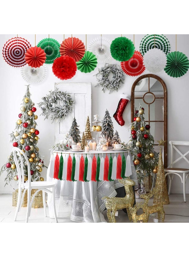 Mordely Red Green White Hanging Paper Fans Pom Poms Flowers Tissue Tassel Garland for Graduations. Patrick's Day Party Decorations - Image 4